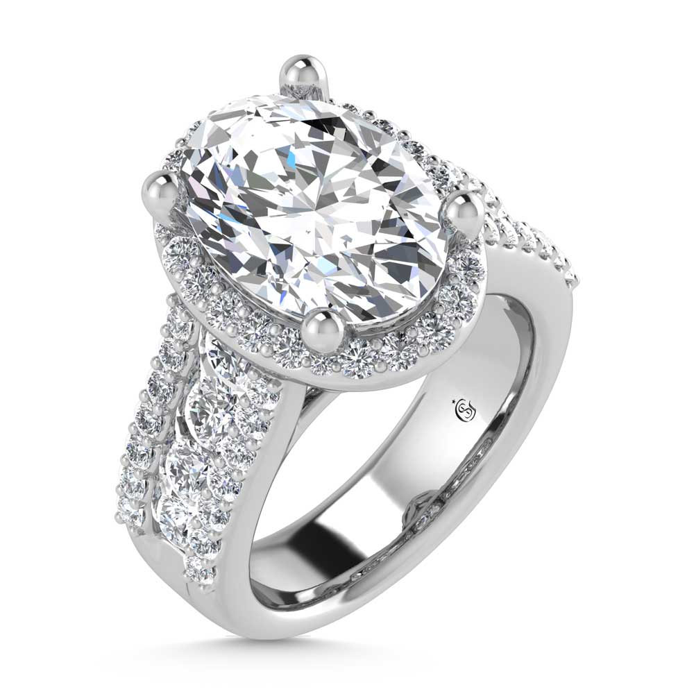 14K White Gold Lab Grown Diamond 6 7/8 Ct.Tw. Round Shank Engagement Ring (Center Oval)