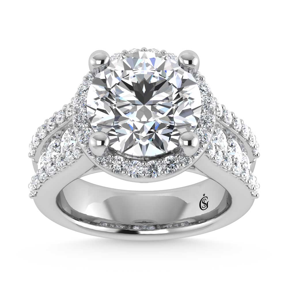 14K White Gold Lab Grown Diamond 6 7/8 Ct.Tw. Round Shank Engagement Ring (Center Round)