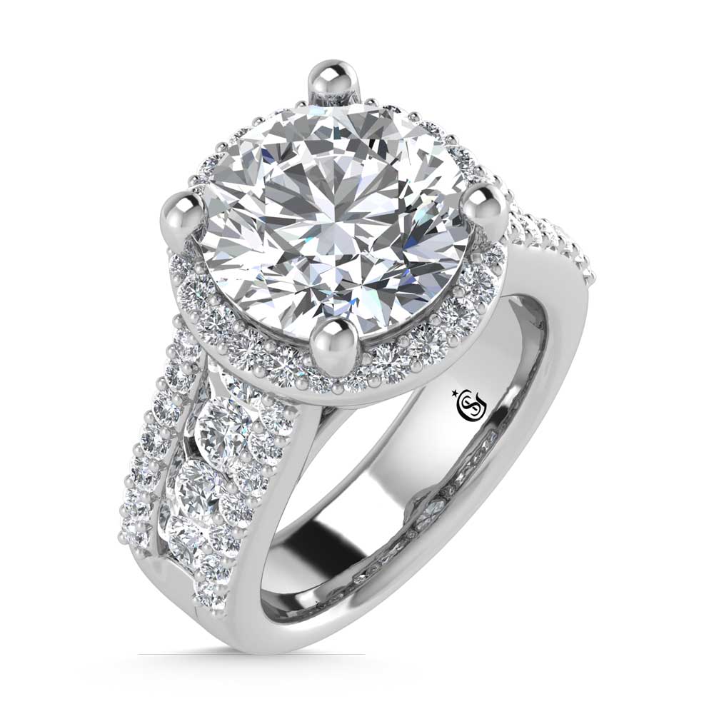 14K White Gold Lab Grown Diamond 6 7/8 Ct.Tw. Round Shank Engagement Ring (Center Round)