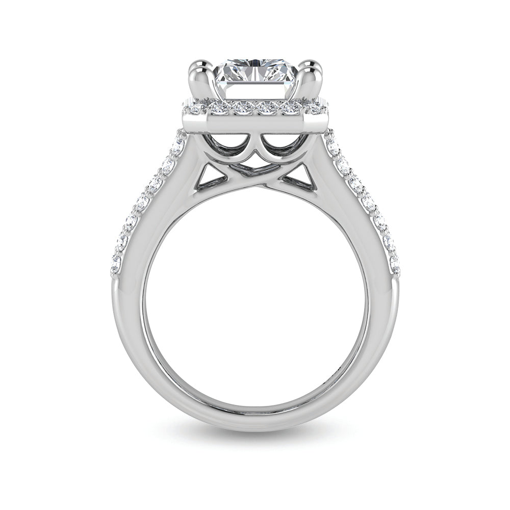 14K White Gold Lab Grown Diamond 8 Ct.Tw. Straight Baguette Shank Engagement Ring (Center Radiant)