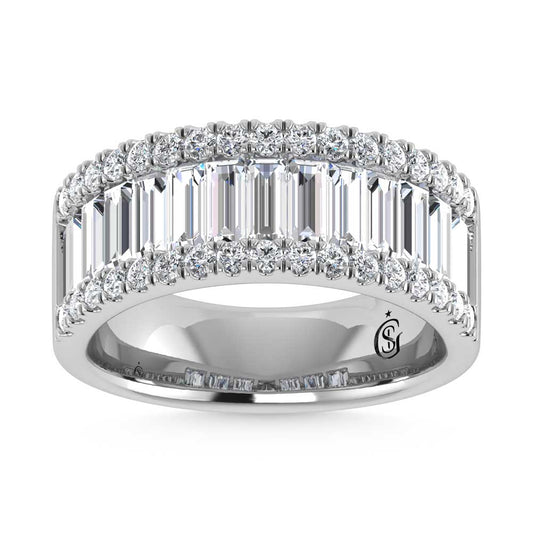 14K White Gold Round & Baguette Lab Grown Diamond 3 Ct.Tw. Wedding Band