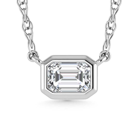 14K White Gold Lab Grown Diamond 1/2 Ct.Tw. Emerald  Shape Solitaire Necklace - 16 inches