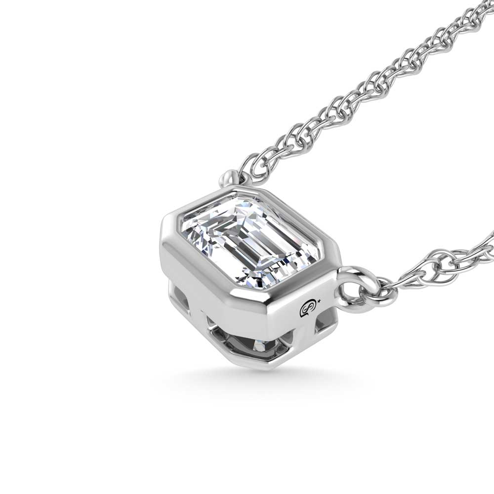 14K White Gold Lab Grown Diamond 1/2 Ct.Tw. Emerald  Shape Solitaire Necklace - 16 inches