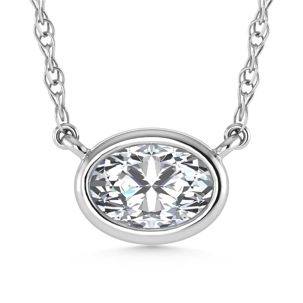 14K White Gold Lab Grown Diamond 1/2 Ct.Tw. Oval Shape Solitaire Necklace - 16 inches