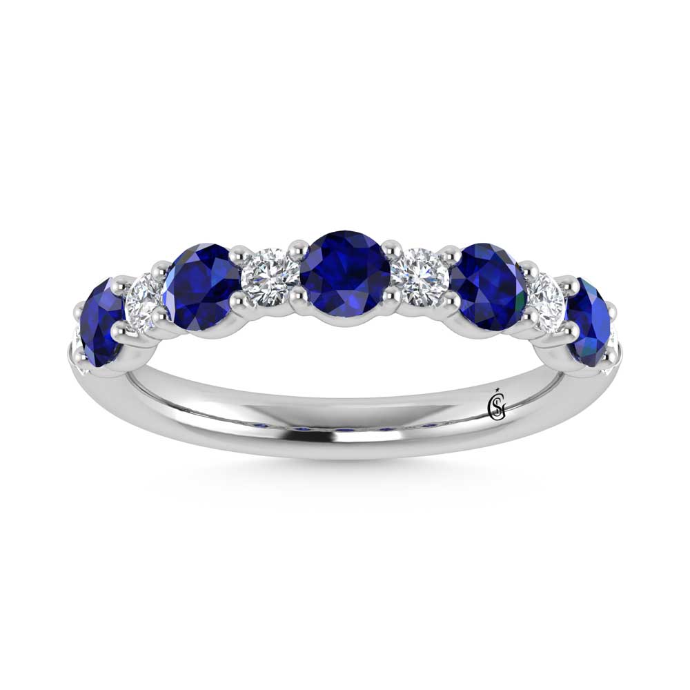14K White Gold  1 1/8 Ct.Tw. Alternate White and Blue Lab Grown Diamond Band