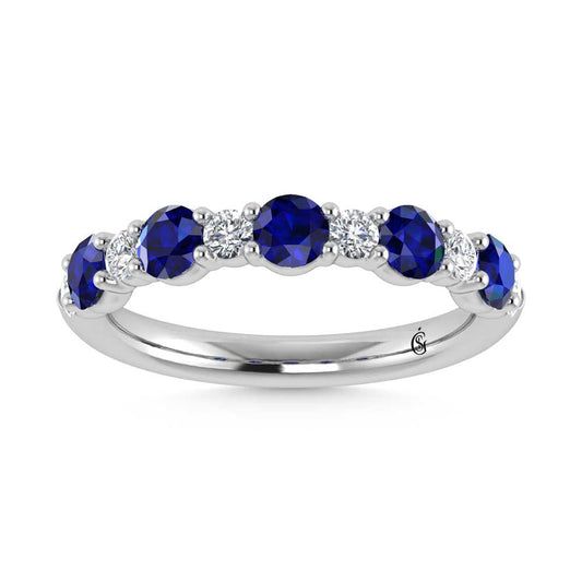 14K White Gold  1 1/8 Ct.Tw. Alternate White and Blue Lab Grown Diamond Band