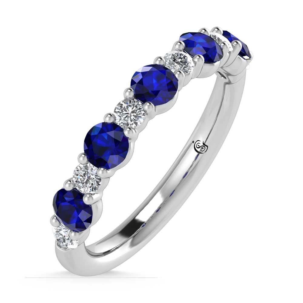 14K White Gold  1 1/8 Ct.Tw. Alternate White and Blue Lab Grown Diamond Band