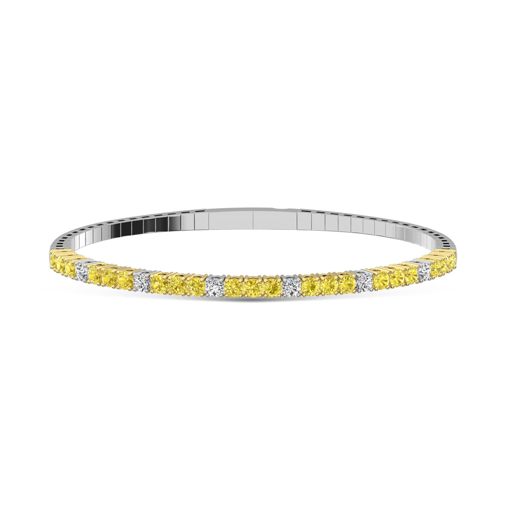 14K White Gold 2 Ct.Tw. Labgrown Alternate 3 Yellow and 1 White Diamond Flexi Bangle