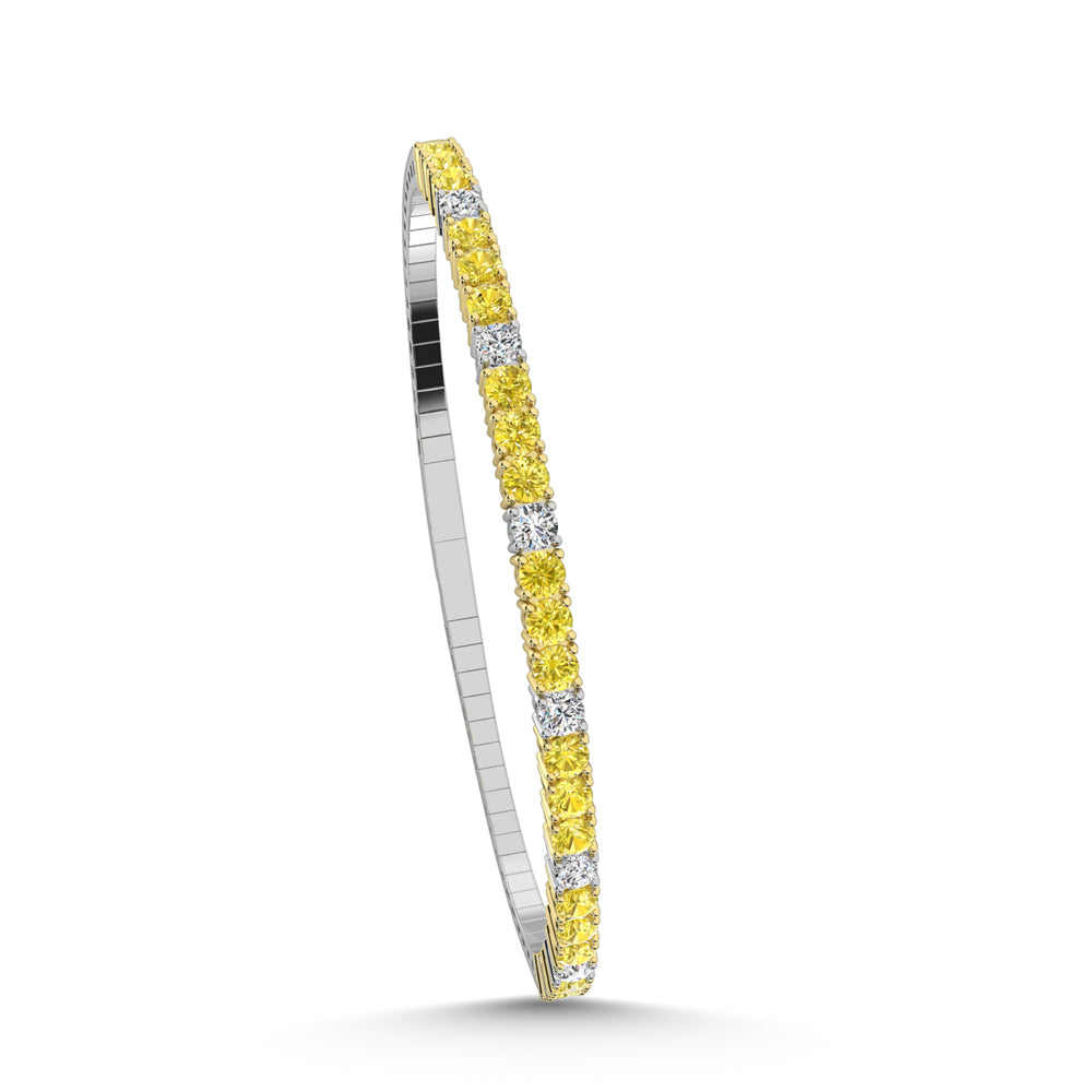 14K White Gold 2 Ct.Tw. Labgrown Alternate 3 Yellow and 1 White Diamond Flexi Bangle