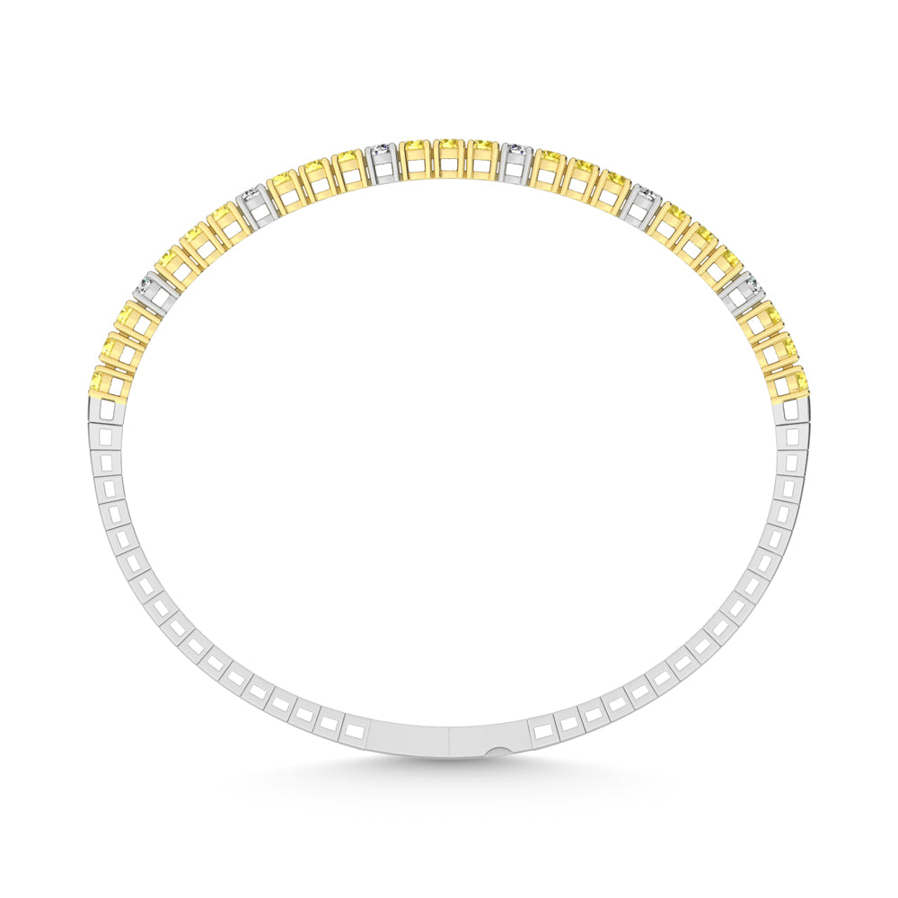 14K White Gold 2 Ct.Tw. Labgrown Alternate 3 Yellow and 1 White Diamond Flexi Bangle