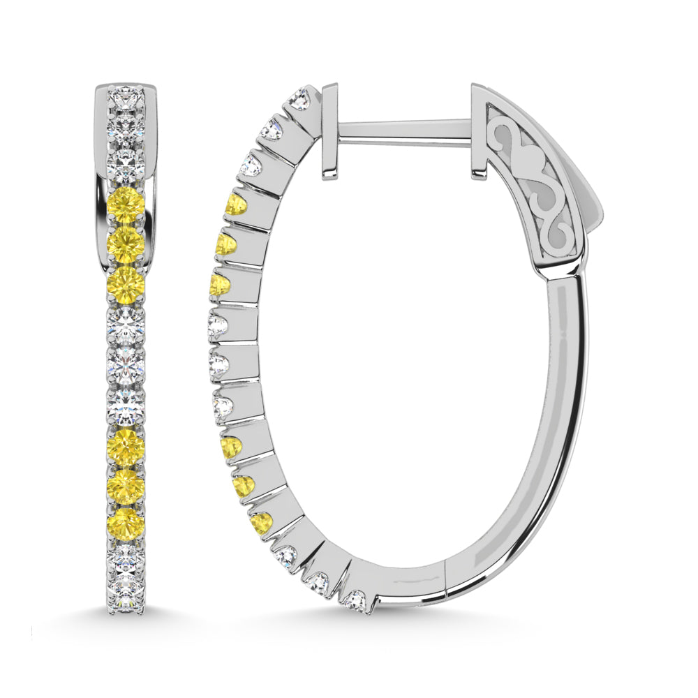 14K White Gold 5/8 Ct.Tw. Alternate 3 White and 3 Yellow Labgrown Hoop Earrings