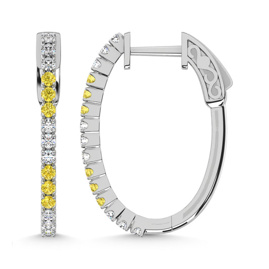 14K White Gold 5/8 Ct.Tw. Alternate 3 White and 3 Yellow Labgrown Hoop Earrings