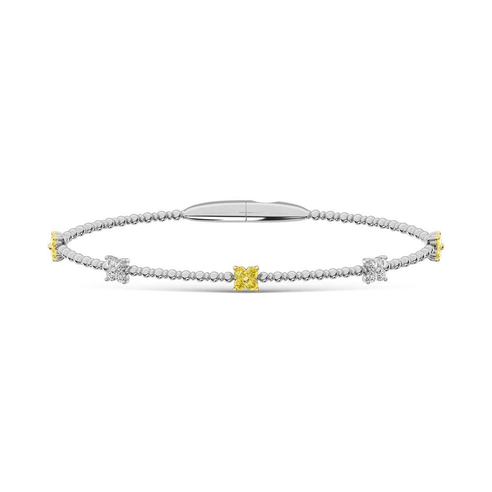 14K White Gold 5/8 Ct.Tw. 5 Station Yellow and White Labgrown Diamond Flexi Bangle
