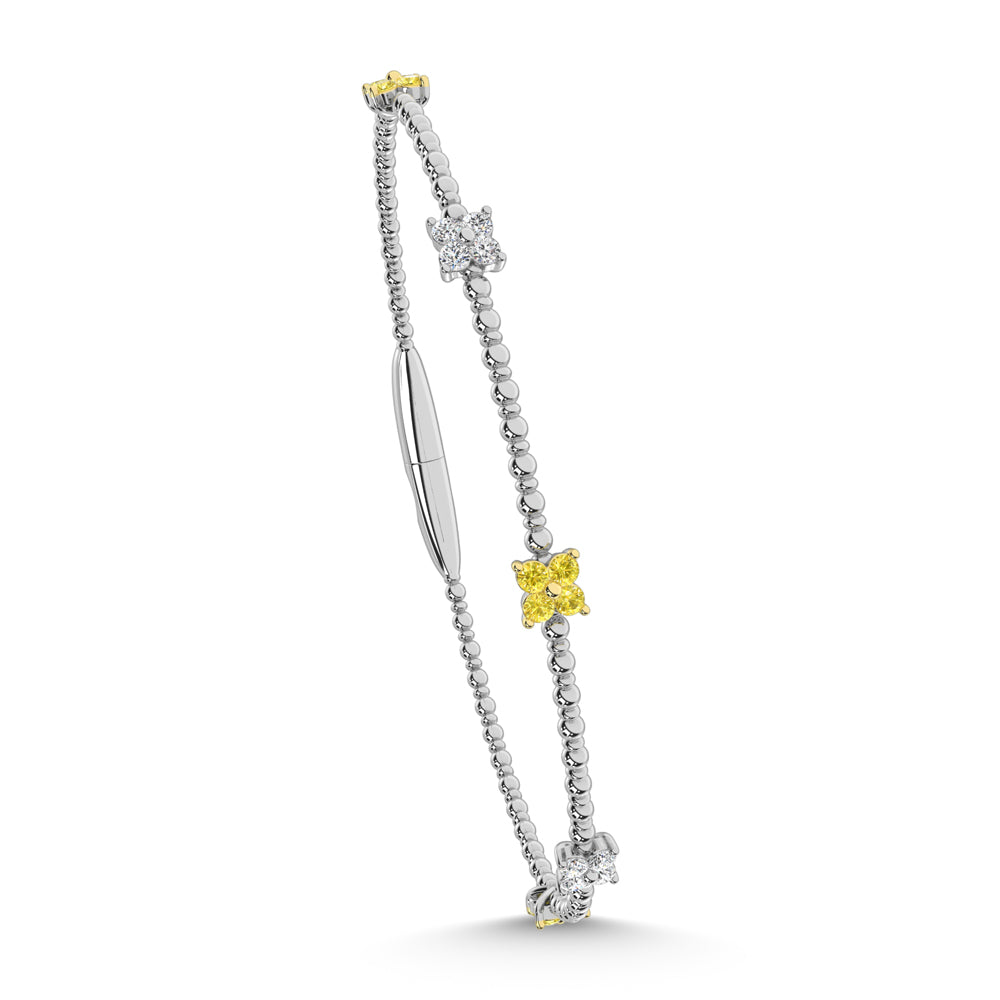 14K White Gold 5/8 Ct.Tw. 5 Station Yellow and White Labgrown Diamond Flexi Bangle