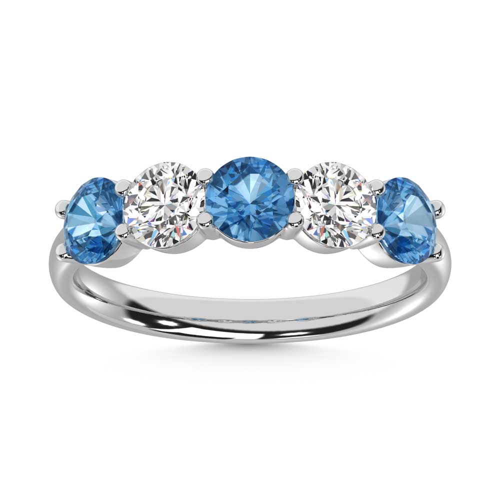 14K White Gold  1 1/2 Ct.Tw. 5 Stone Alternate White and Blue Lab Grown Diamond Band