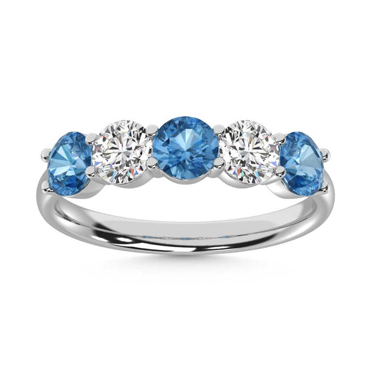 14K White Gold  1 1/2 Ct.Tw. 5 Stone Alternate White and Blue Lab Grown Diamond Band