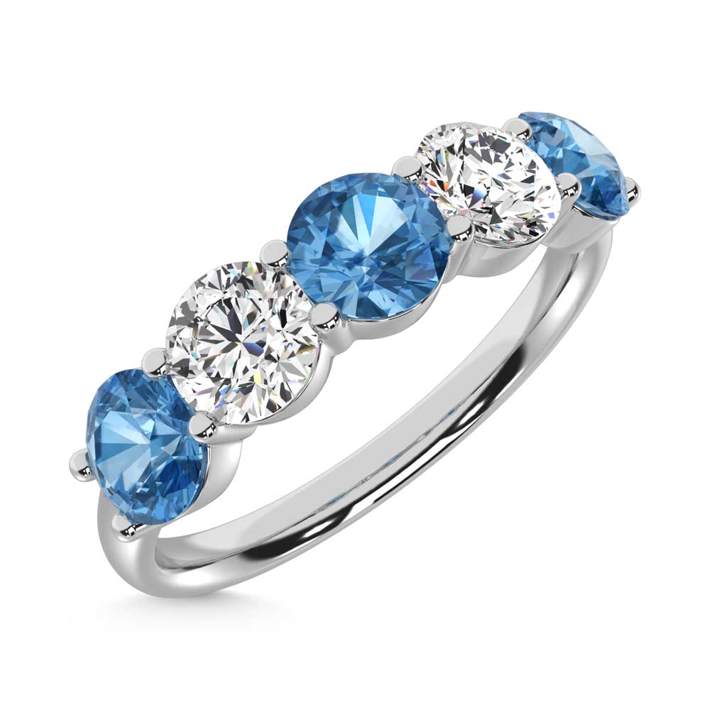 14K White Gold  1 1/2 Ct.Tw. 5 Stone Alternate White and Blue Lab Grown Diamond Band