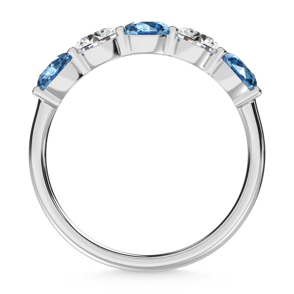 14K White Gold  1 1/2 Ct.Tw. 5 Stone Alternate White and Blue Lab Grown Diamond Band