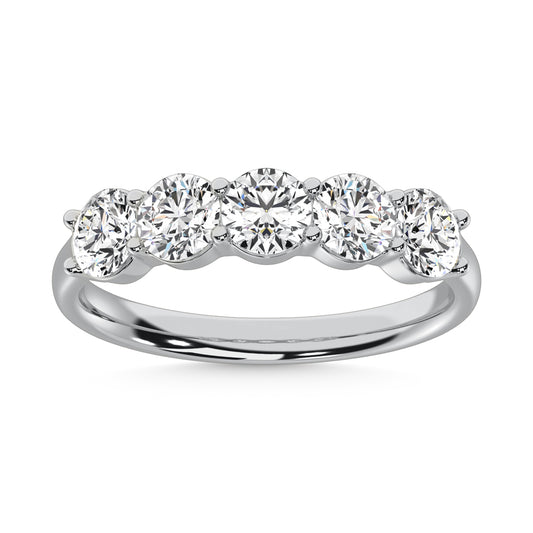 14K White Gold  Round Shape 1 Ct.Tw. 5 Stone Lab Grown Diamond Band