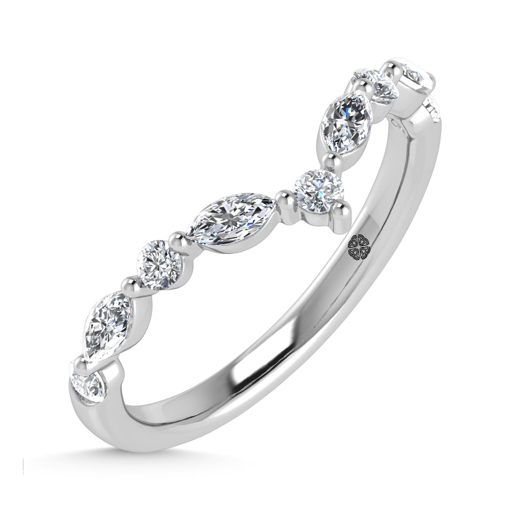 14K White Gold Lab Grown Diamond 1/2 Ct.Tw. Round and Marquse Chevron Band
