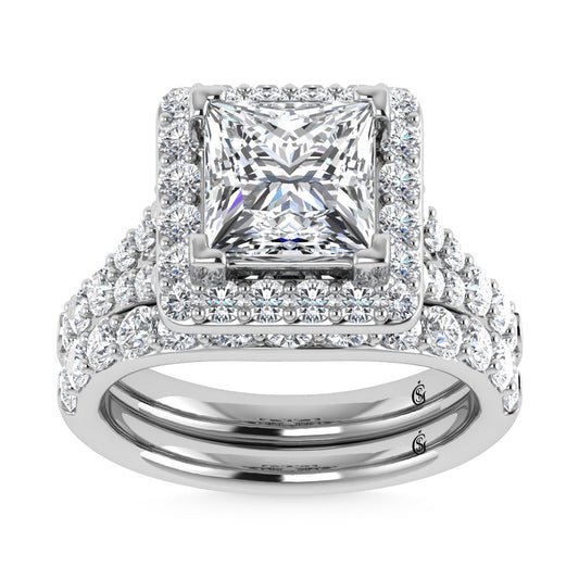 14K White Gold 4 7/8 Ct.Tw. Labgrown Diamond Bridal Ring (Center Princess)