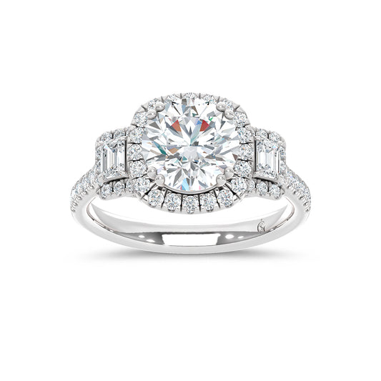 14K White Gold 2 3/4 Ct.Tw. Round Center Labgrown Diamond Engagement Ring (Center 2 ctw)