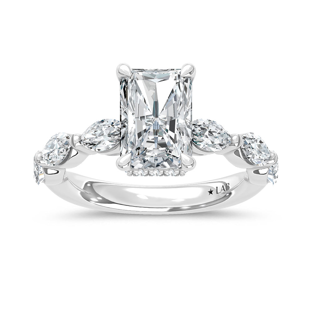 14K White Gold Lab Grown Diamond 3 7/8 Ct.Tw. Marquise and Round Engagement Ring (Center 3ct Radiant)