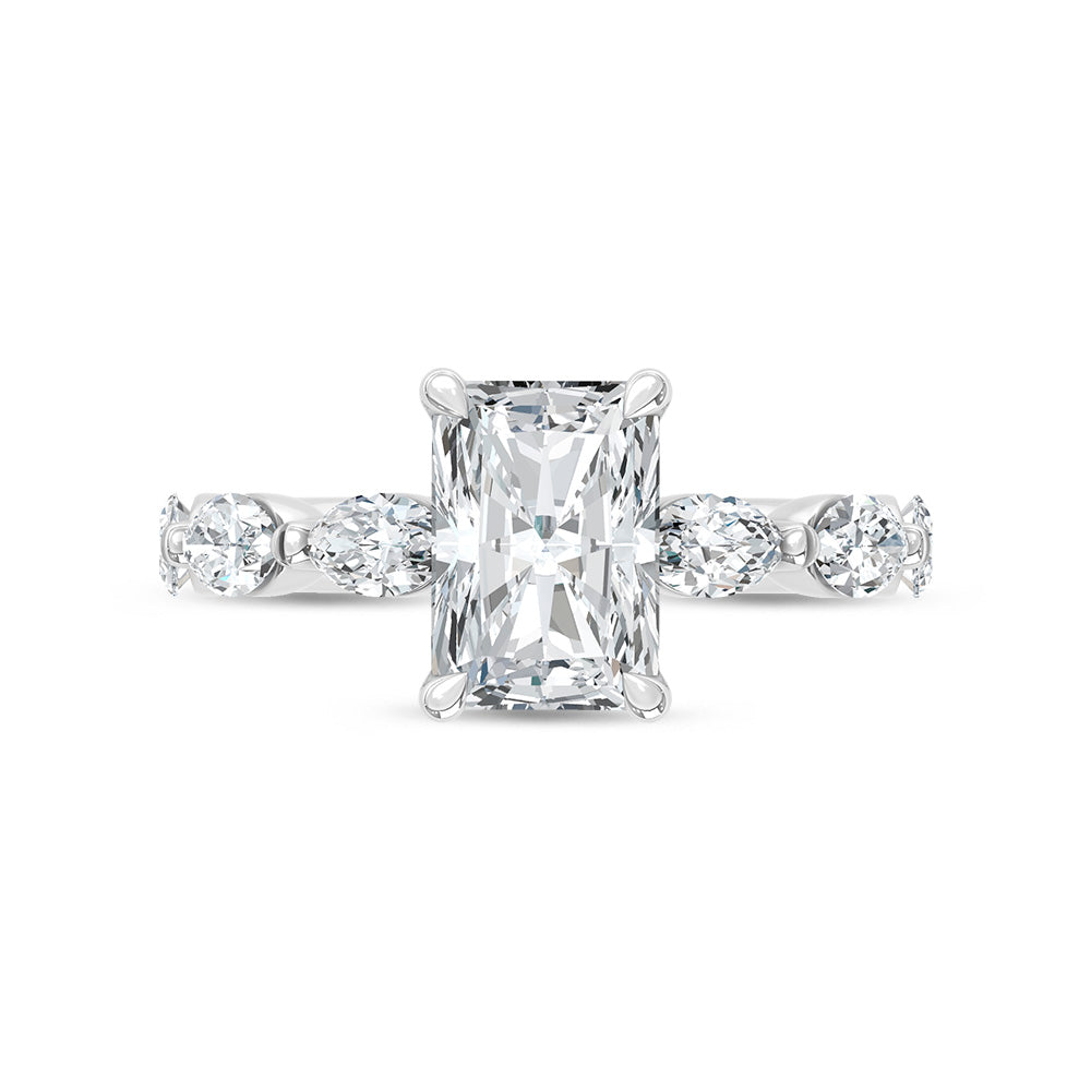 14K White Gold Lab Grown Diamond 3 7/8 Ct.Tw. Marquise and Round Engagement Ring (Center 3ct Radiant)
