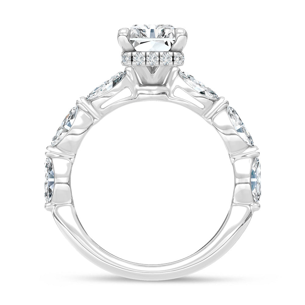14K White Gold Lab Grown Diamond 3 7/8 Ct.Tw. Marquise and Round Engagement Ring (Center 3ct Radiant)