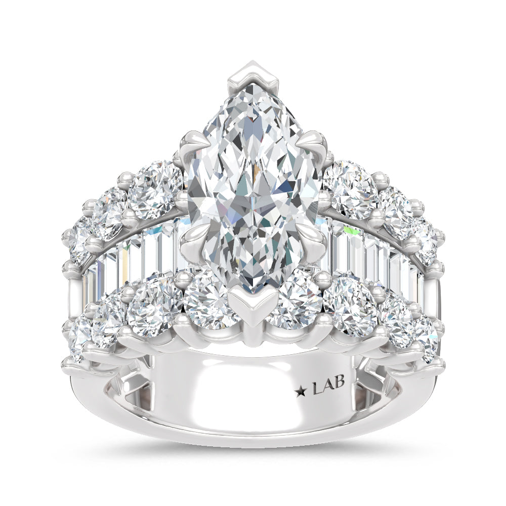 14K White Gold Lab Grown Diamond 6 3/4 Ct.Tw. Center Marquise and Baguette Engagement Ring (Center 5 ctw)