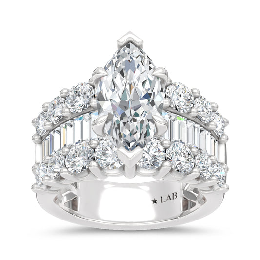 14K White Gold Lab Grown Diamond 6 3/4 Ct.Tw. Center Marquise and Baguette Engagement Ring (Center 5 ctw)