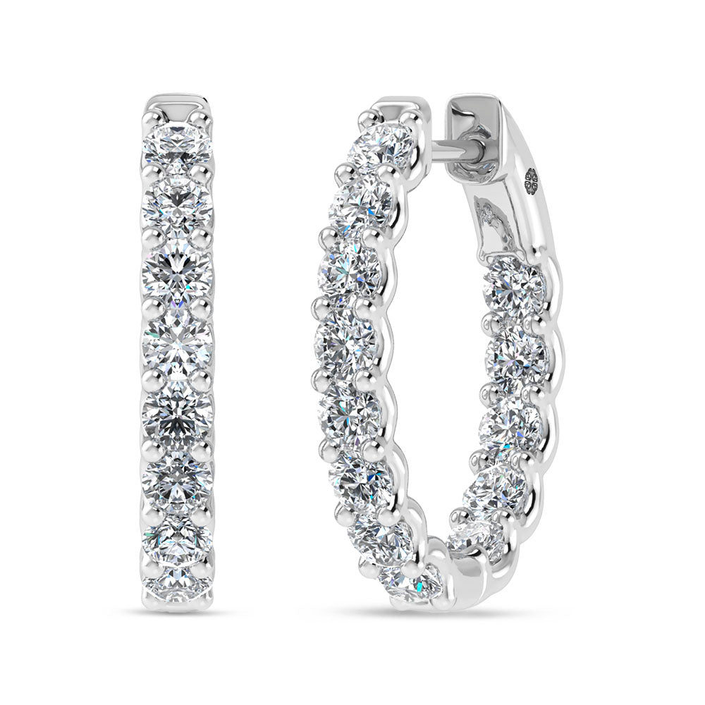 14K White Gold 2 Ct.Tw. Labgrown Diamond In and Our Hoop Earrings