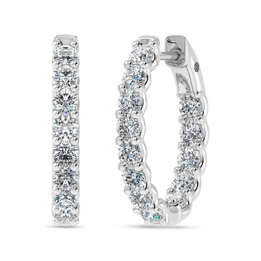 14K White Gold 2 Ct.Tw. Labgrown Diamond In and Our Hoop Earrings