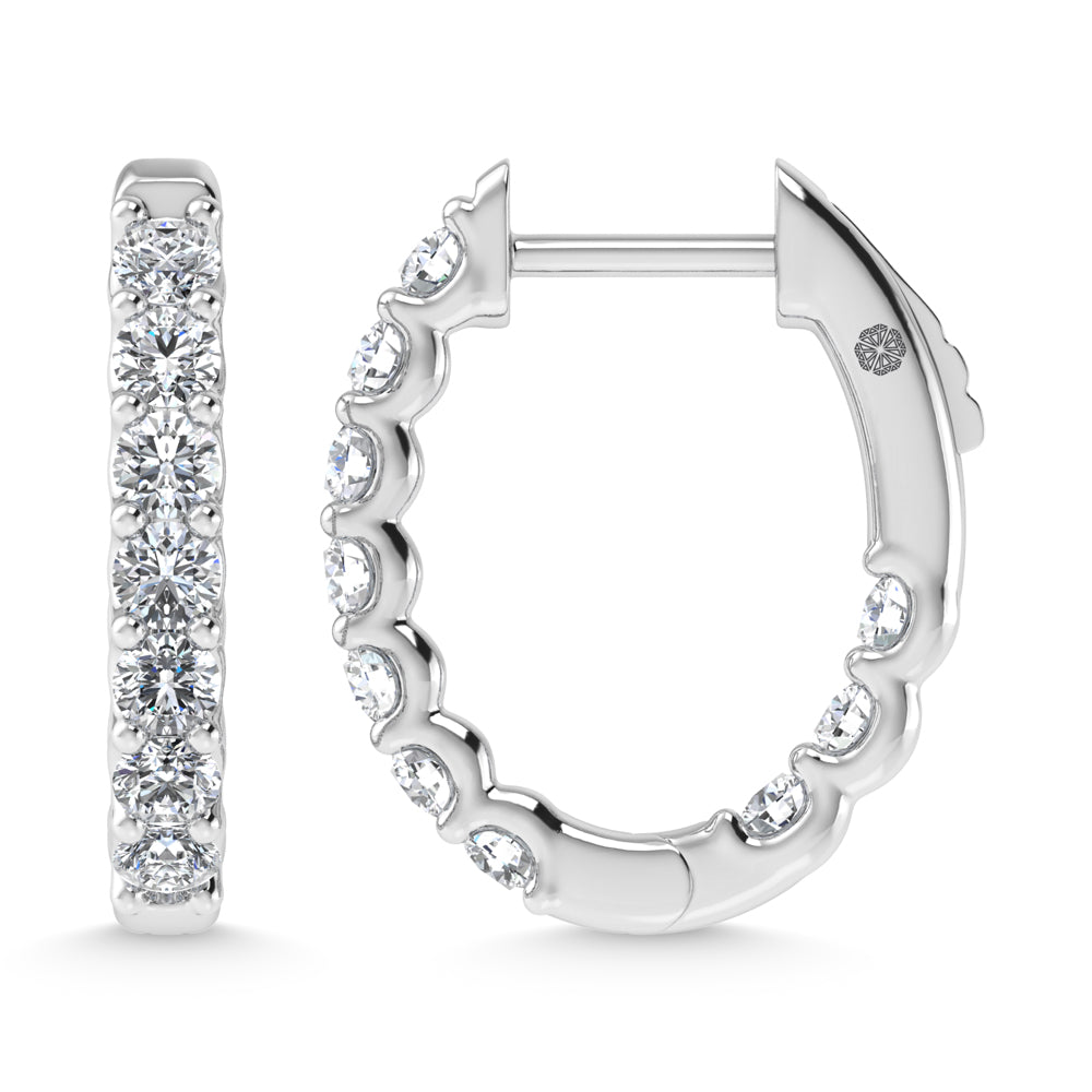 14K White Gold 1 Ct.Tw. Labgrown Diamond In and Our Hoop Earrings