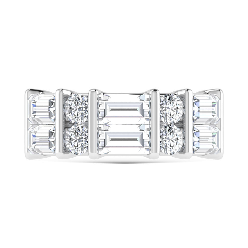 14K White Gold 3 Ct.Tw. Labgrown Diamond Round and Baguette Cut Fashion Band