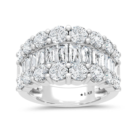 14K White Gold Lab Grown Diamond 4 Ct.Tw. Round and Baguette Fashion Ring