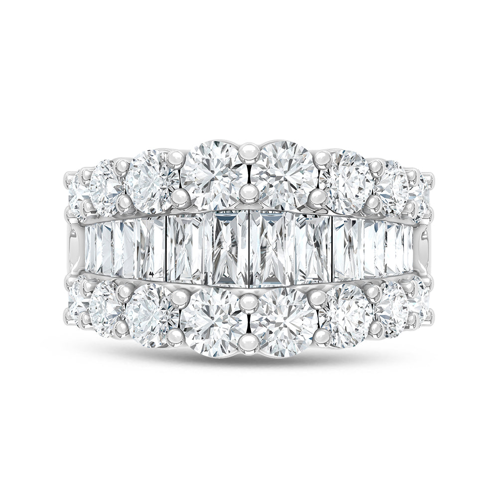 14K White Gold Lab Grown Diamond 4 Ct.Tw. Round and Baguette Fashion Ring