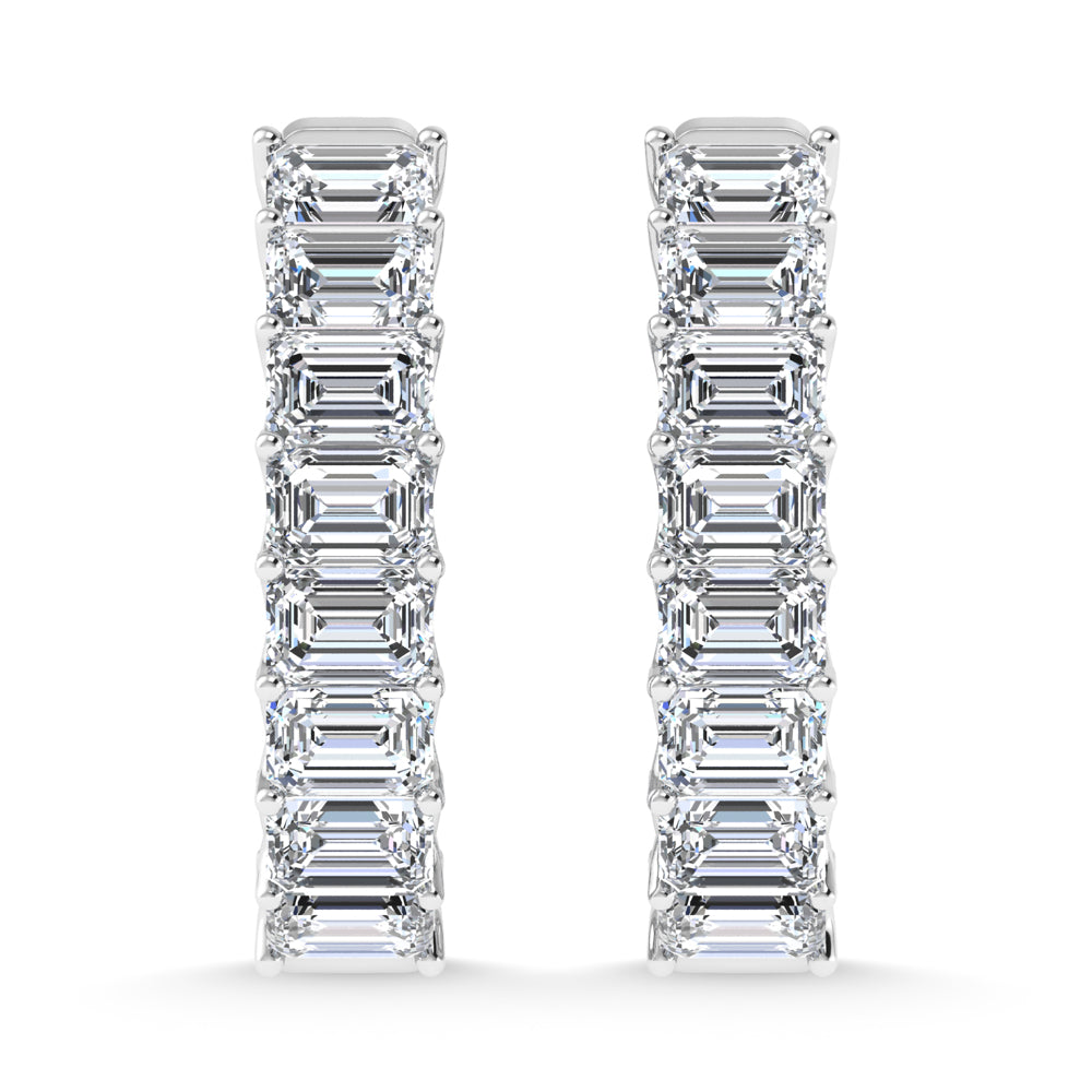 14K White Gold 6 Ct.Tw. Labgrown Diamond Horizontal Emerald Shape In and Our Hoop Earrings