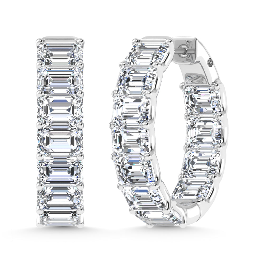 14K White Gold 11 Ct.Tw. Labgrown Diamond Horizontal Emerald Shape In and Our Hoop Earrings