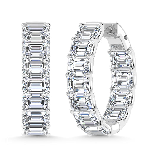 14K White Gold 11 Ct.Tw. Labgrown Diamond Horizontal Emerald Shape In and Our Hoop Earrings