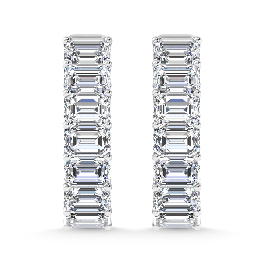14K White Gold 8 Ct.Tw. Labgrown Diamond Horizontal Emerald Shape In and Our Hoop Earrings