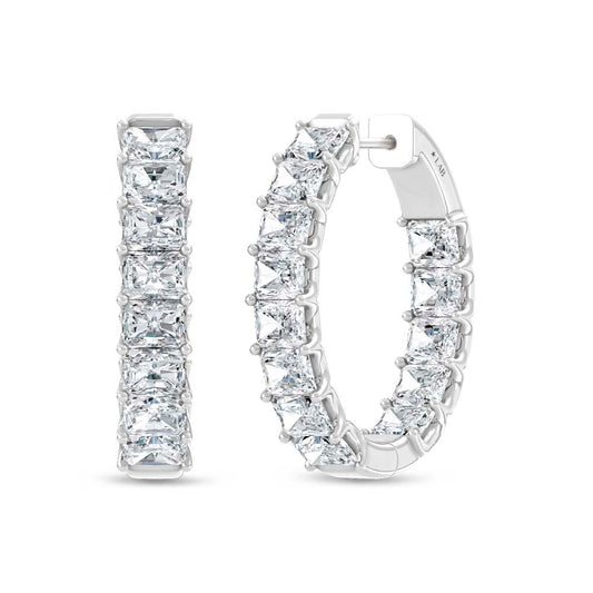14K White Gold 3 Ct.Tw. Labgrown Diamond Horizontal Radiant Shape In and Our Hoop Earrings