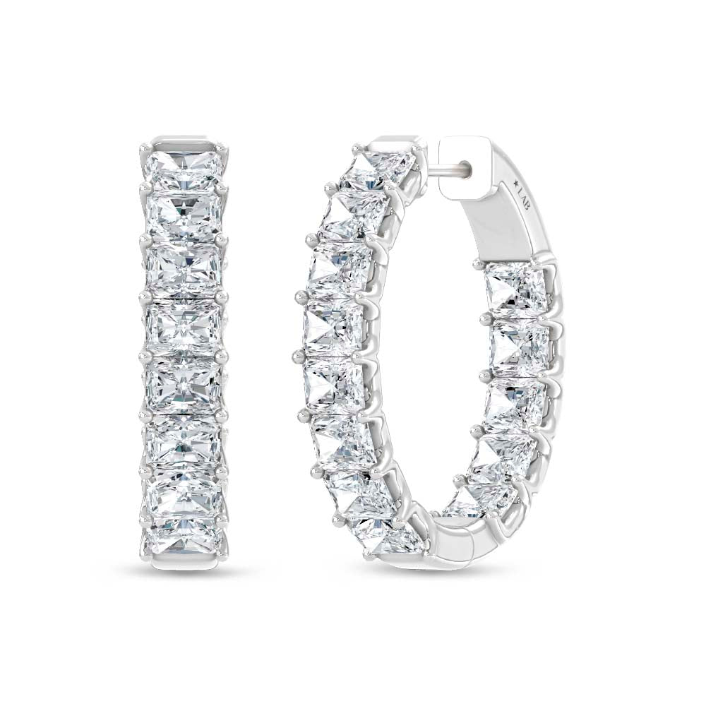 14K White Gold Lab Grown Diamond 5 Ct.Tw. Horizontal Radiant Shape In and Out Hoop Earrings