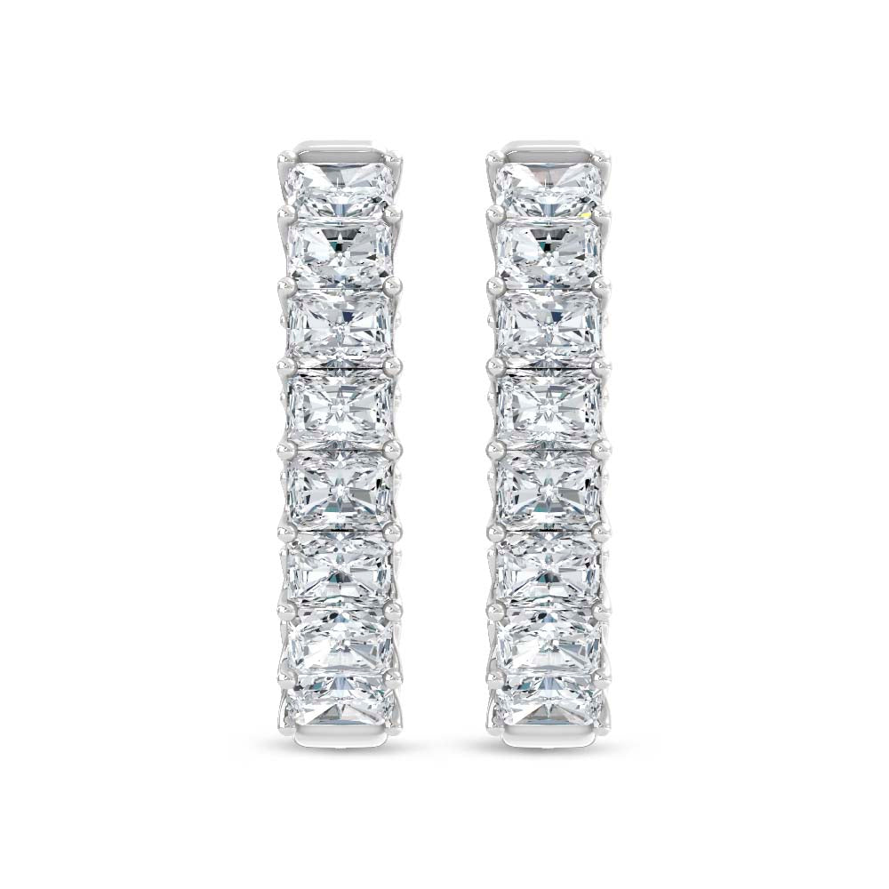 14K White Gold Lab Grown Diamond 5 Ct.Tw. Horizontal Radiant Shape In and Out Hoop Earrings