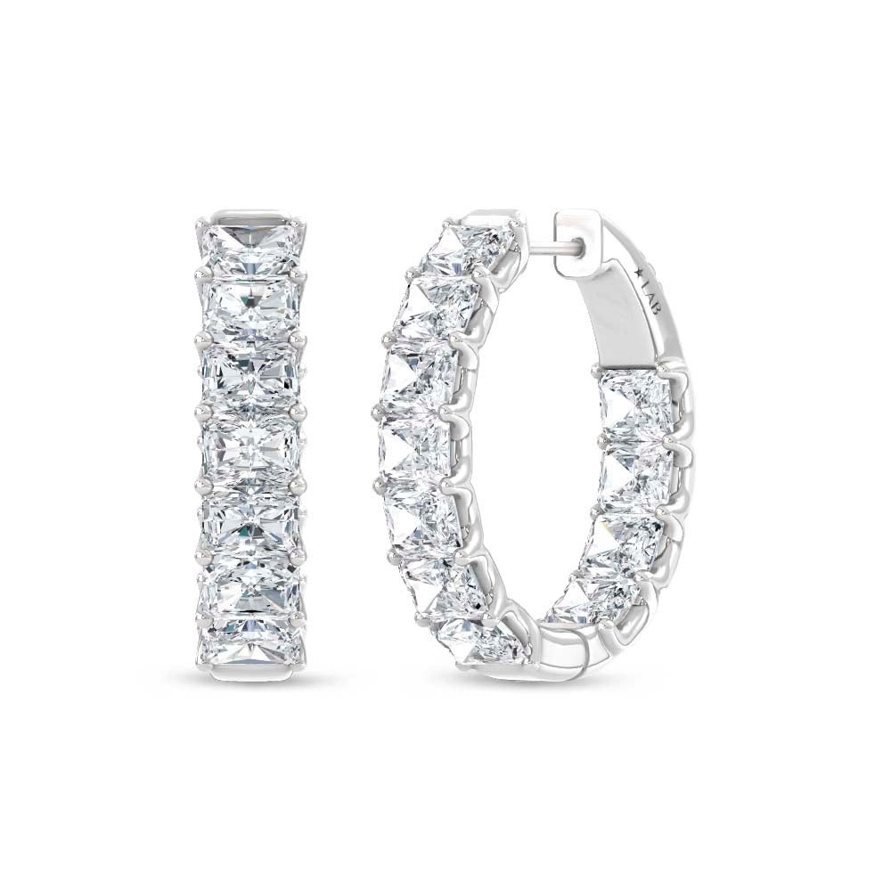 14K White Gold Lab Grown Diamond 7 Ct.Tw. Horizontal Radiant Shape In and Out Hoop Earrings