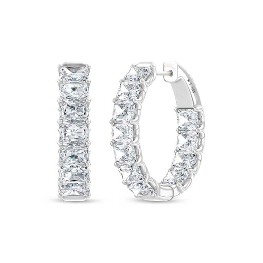 14K White Gold Lab Grown Diamond 7 Ct.Tw. Horizontal Radiant Shape In and Out Hoop Earrings
