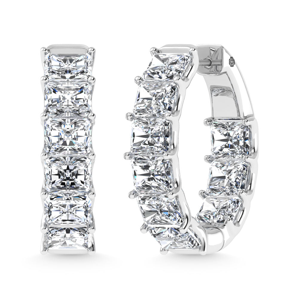 14K White Gold 9 Ct.Tw. Labgrown Diamond In and Out Vertical Radiant Shape Hoop Earring