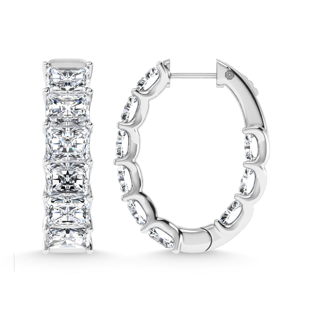 14K White Gold 9 Ct.Tw. Labgrown Diamond In and Out Vertical Radiant Shape Hoop Earring