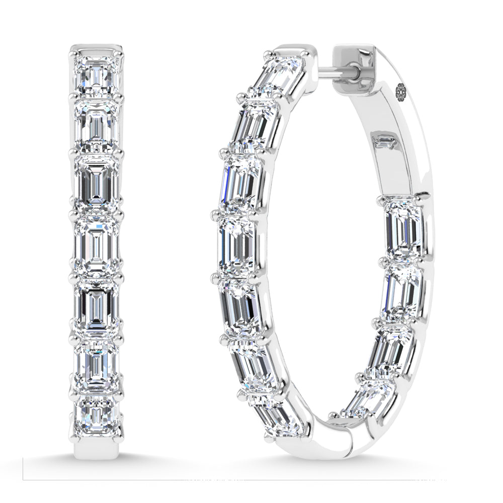 14K White Gold 3 1/2 Ct.Tw. Labgrown Diamond Vertical Emerald Shape In and Our Hoop Earrings