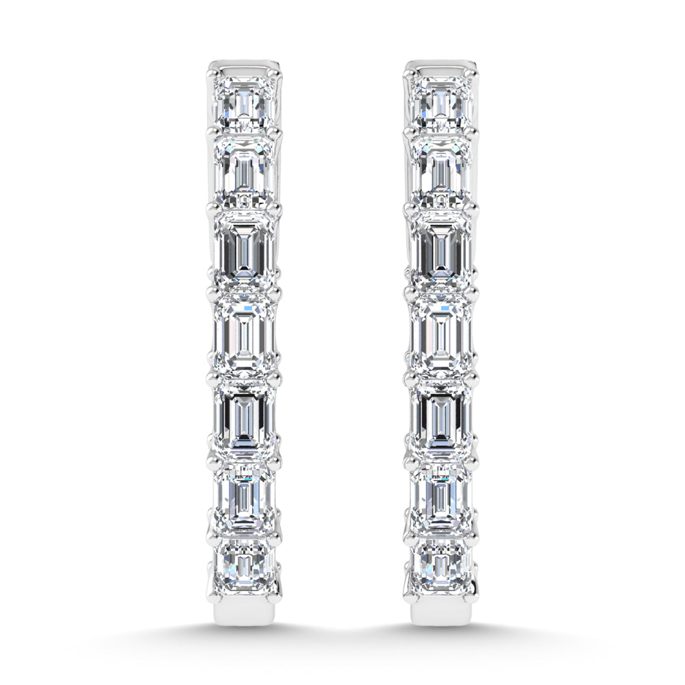 14K White Gold 3 1/2 Ct.Tw. Labgrown Diamond Vertical Emerald Shape In and Our Hoop Earrings